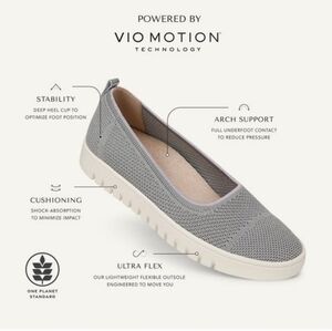 VIONIC Uptown Skimmer Knit Flats Sneaker Slip On Shoes Gray Blue Metallic 8.5